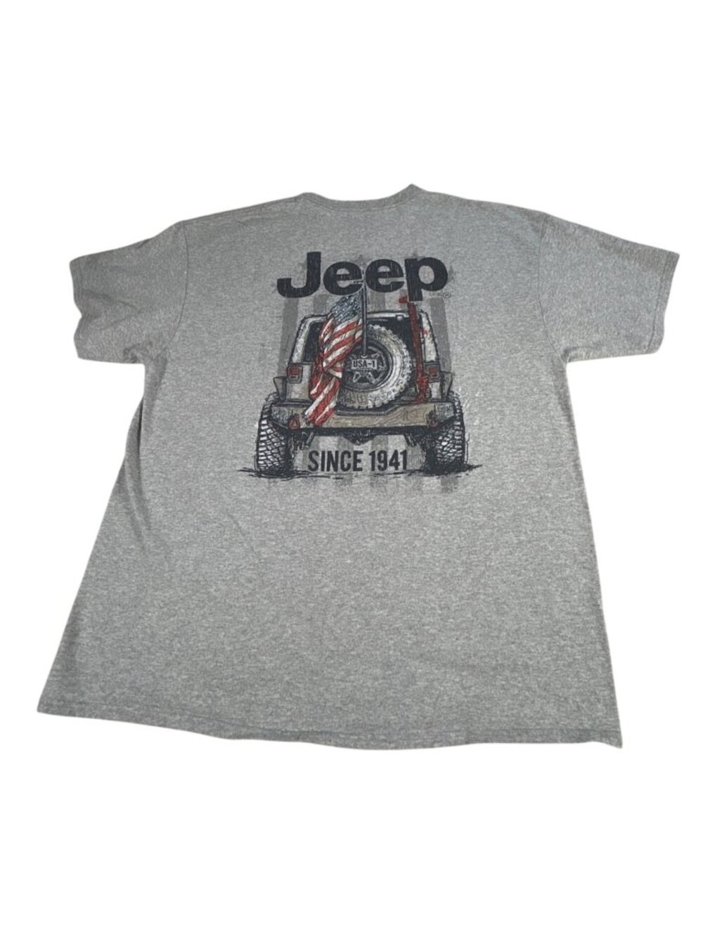 Jeep Graphic T-Shirt Gray 2X USA Flag Off-Road Vehicle Since 1941 Cotton Blend